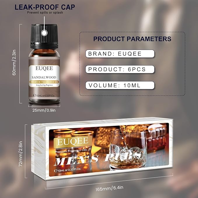 EUQEE 6PCS Men's Pubs Gift Set Premium Fragrance Oils for Men