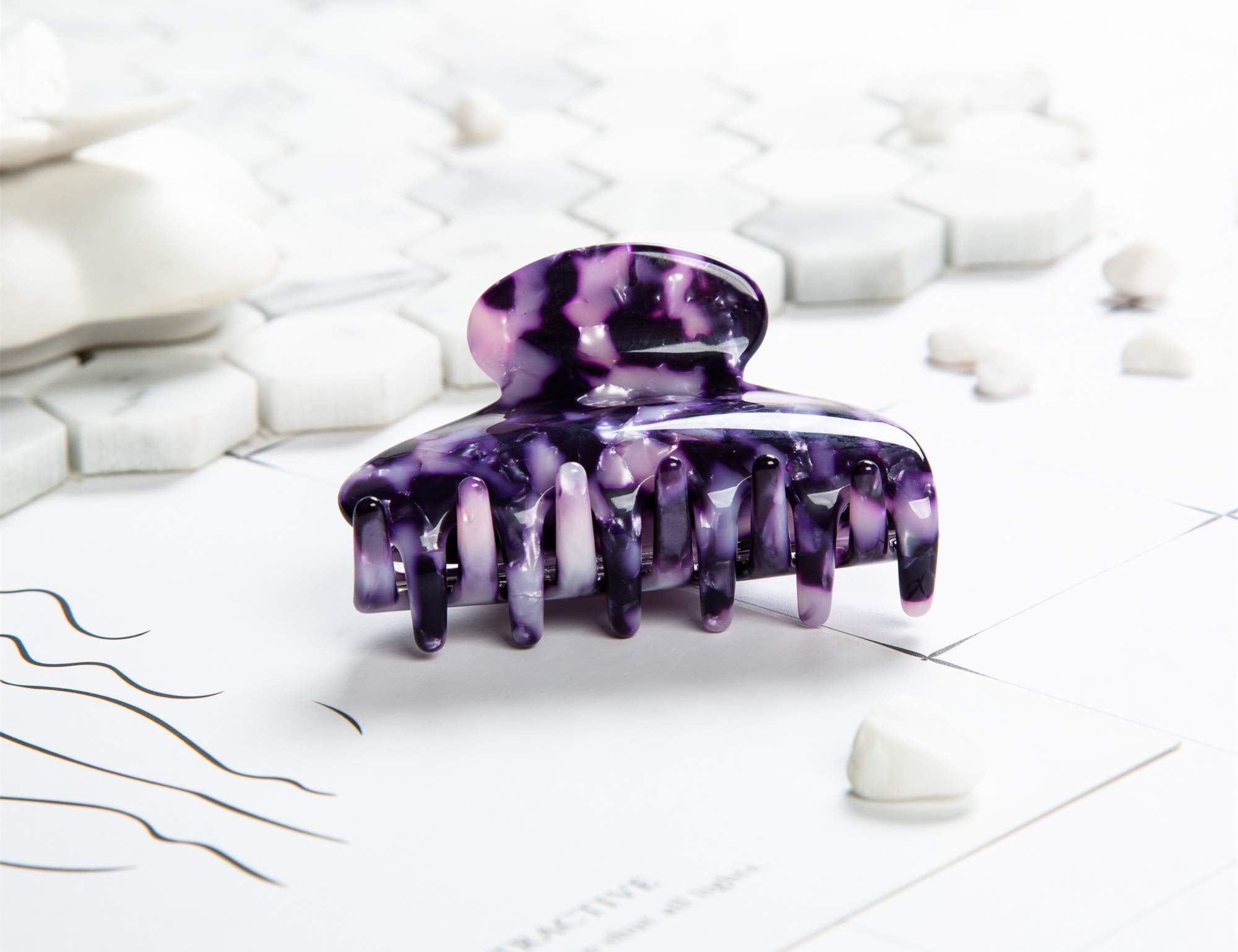 Prettyou Handmade Celluloid Acetate French Design Barrettes Tortoise Shell Claws Hair Claw Luxury Fashion Accessories Hair Clip for Women (Purple)