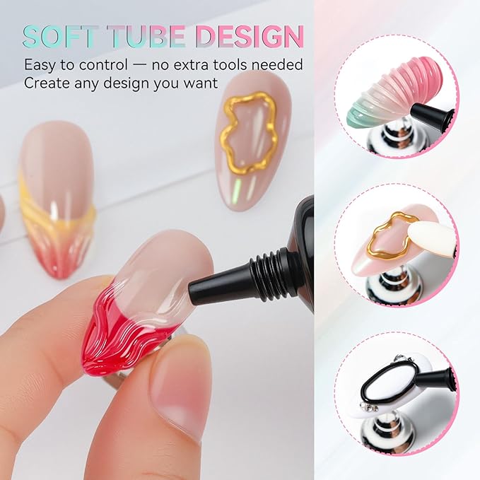 Makartt 3D Nail Gel, 2 Pcs Clear & Noir Sculting Gel for DIY Nail Designs
