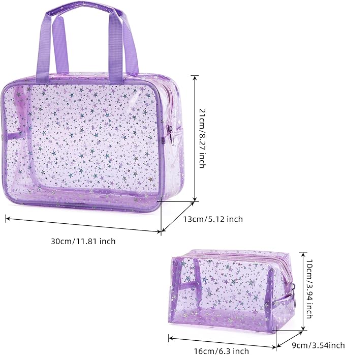 Yaopeing 2Pcs PVC Clear Makeup Bag Cosmetic Case Travel Toiletry Bags