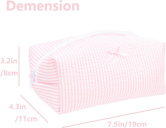 PAZIMIIK Cozy Makeup Bag for Women,Zipper Cosmetic Pouch,Stripe Ballet Pink