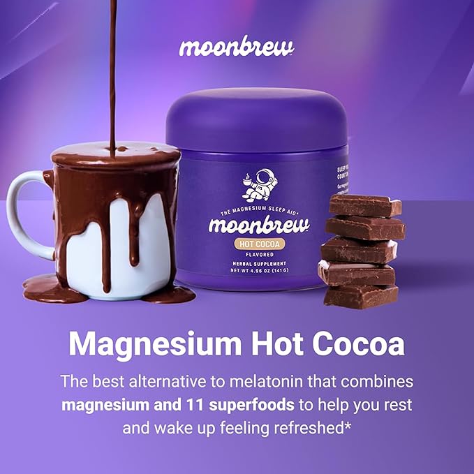 MoonBrew Magnesium Hot Cocoa Sleep Aid - Sugar-Free Calming Drink Mix - 1PK