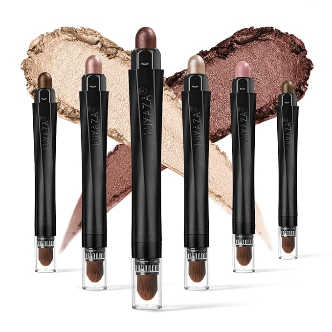 LUXAZA 6PCS Cream Eyeshadow Stick Makeup Sets, Neutral Red brown Eyeshadow Pencil,Metallic And Matte Shimmer Eye Shadow Eye Brightener Stick Pencil Crayon, A06-Pink Neutral