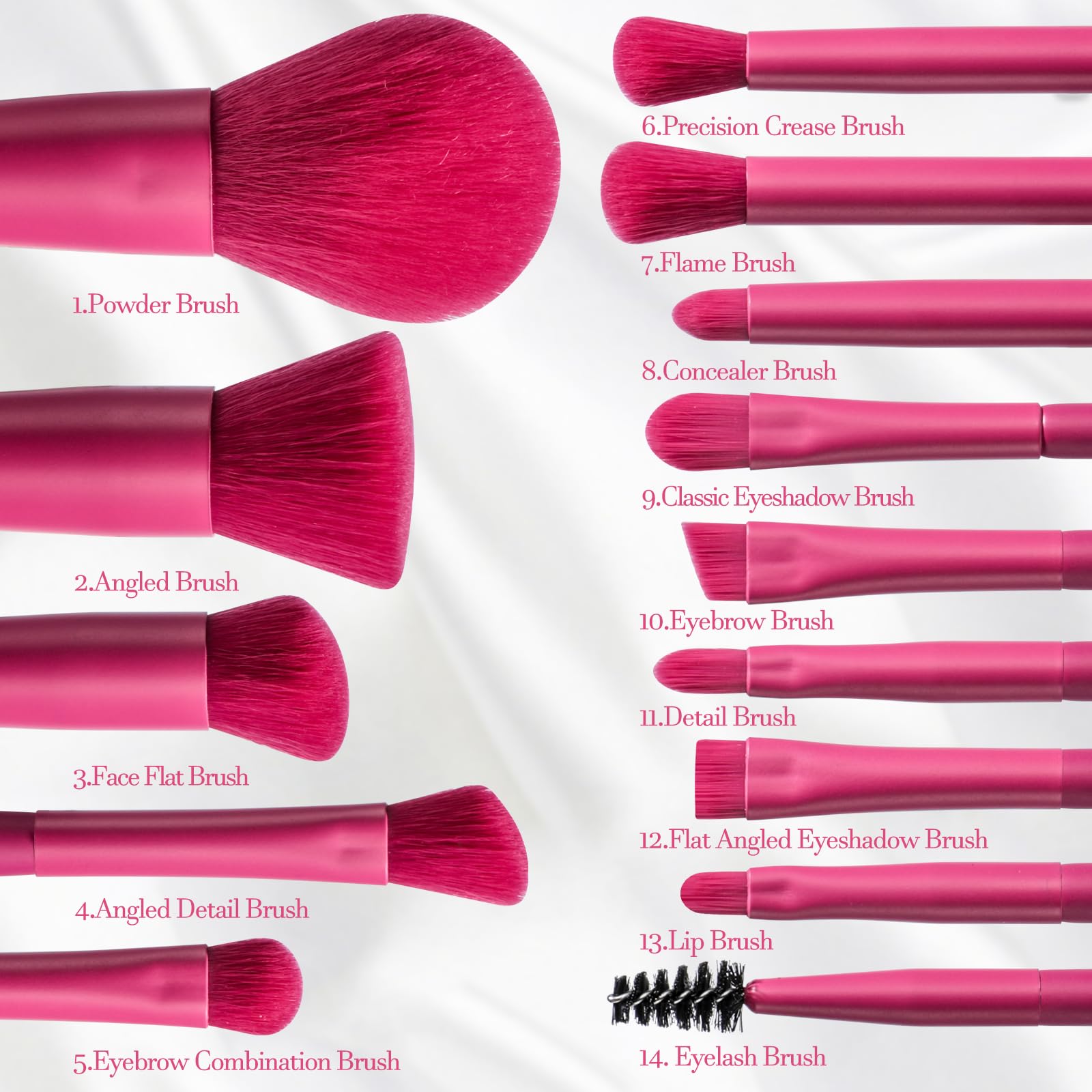 BS-MALL Travel Makeup Brush Set Foundation Powder Concealers Eye Shadows Makeup Set with LED light Mirror 14 Pcs (HotPink)