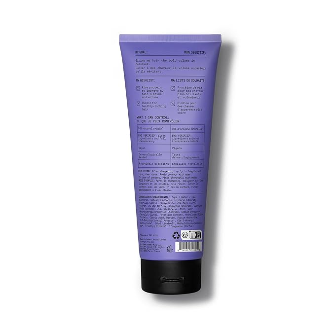 cleanjourney Bold Volume Hair Conditioner, EWG Verified, Infused with Rice Protein and Biotin, For Fine Hair, Volumizing + Texture, Clean Ingredients, Vegan, Fruity Scent, 8 Fl Oz