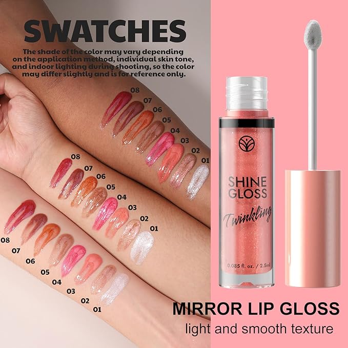 Metfdlaig Brown Lip Gloss Women Girls Plumping Lip Gloss Glitter Tinted Lip gloss Oil Plumper Hydrating Long Lasting Moisturizing Non Sticky Makeup lip gloss (05# Nude Brown Shimmer)