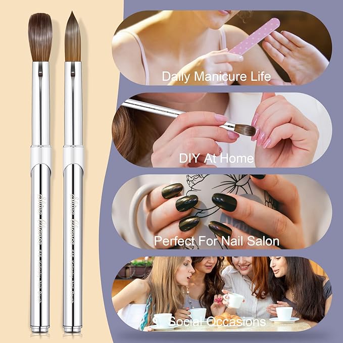 Shine Chance Acrylic Nail Art Brush Size 16, 100% Pure Kolinsky Hair Oval for Application, Professional Extension Manicure Tool Striping Drawing Pen DIY Home Salon, Silver, 1.0 Count