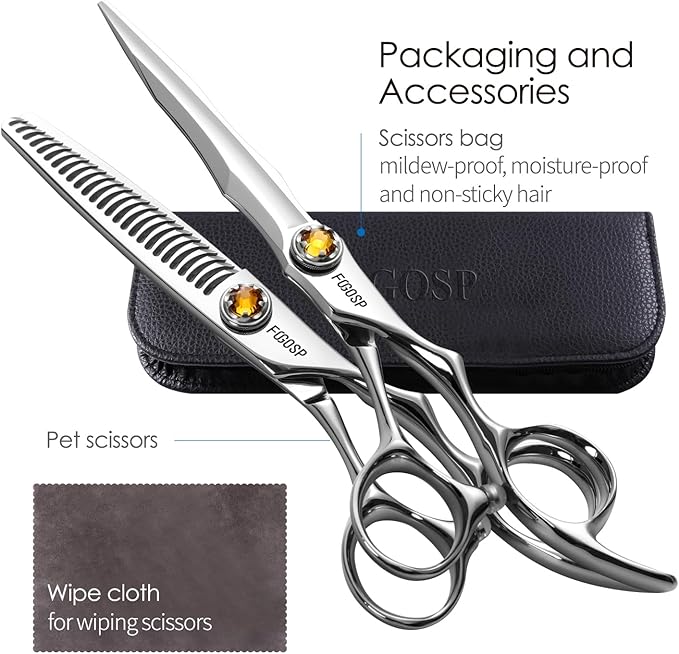 FOGOSP 6" Professional Hair Shears Set VG10 Japanese Stainless Steel Sharp Ergonomic Lightweight Regular Straight and Thinning Scissors for Barbers and Salon Professionals