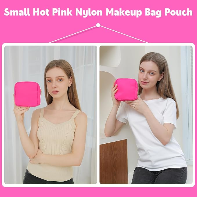 YogoRun Small Coins Pouch for Purse Mini Makeup Bag Women Toiletry Kit Nylon Cosmetic Pouch Bag with Zipper Pocket S, Hot Pink
