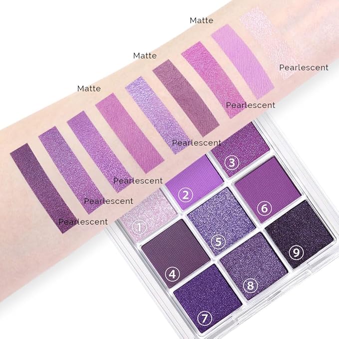 Matte Shimmer Deep Dark Light Purple Smoke 9Colors Eyeshadow Makeup Palette,Natural Neutral Powde Eye Shadow Palette for Older Women,Long Lasting Lightweight Lasting Naturing-Lookin Eye Makeup,Vegan