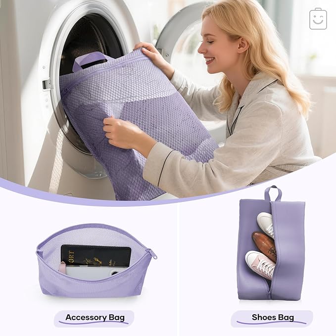 Veken 9/11 Set Compression Packing Cubes Garment Bags for Travel Essentials,Compressible Expandable Luggage Organizer Bags for Clothing,Space Saver Bags with Over 1000 pcs of Mesh Holes(Purple Gray)