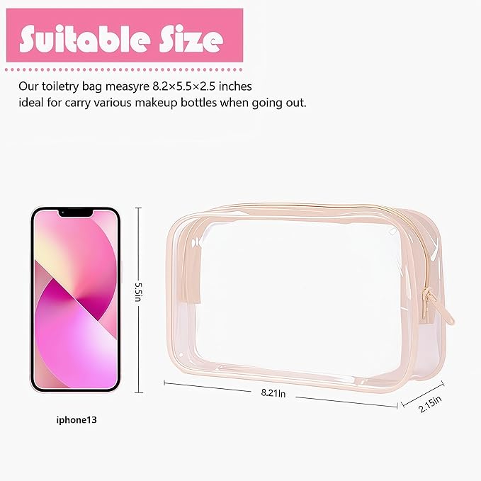 CTyeIahk Clear Makeup Bag 6 Pack Zippered Travel Cosmetic & Toiletry Organizer Bag Set for Makeup Travel for Women Airport Airline Compliant Bag, Pink