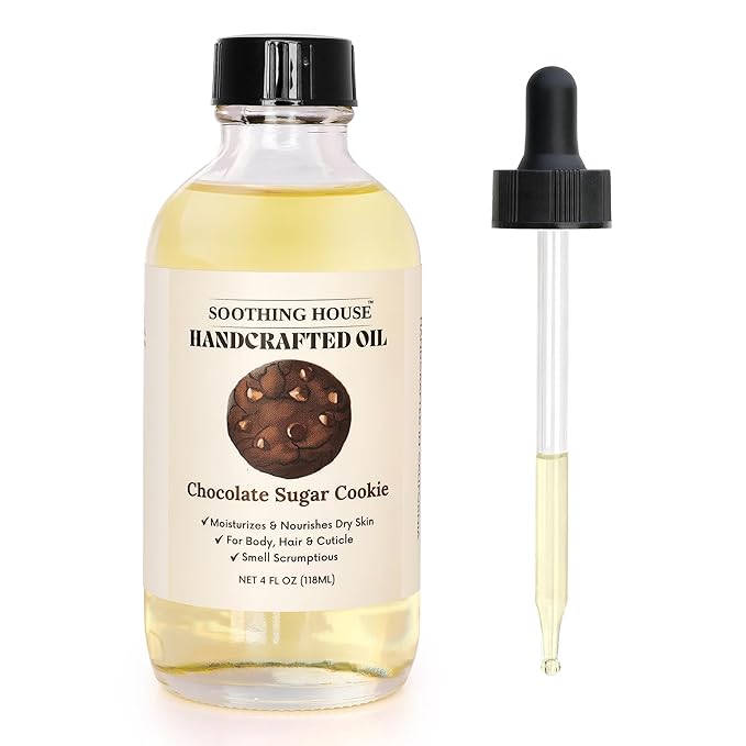 Soothing House Chocolate Sugar Cookie Body Oil: Moisturizing Body Oil for Soft, Glowing Skin with Almond & Jojoba Oil (4 fl oz)