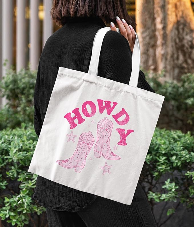 Zeghk Howdy Western Canvas Tote Bag For Women, Boots Bag Western Cowgirl Gift Long Live Cowgirls Gifts Bags, Shopping Bag Reusable Grocery