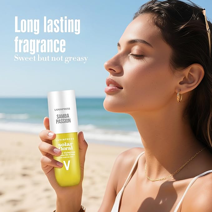LANIMPRESS 3 FL OZ Hair and Body Fragrance Mist, Eau De Parfum for Women,Warm Lush Perfume No.5, Floral Oriental Scent– With Notes of Leite De Coco,Warm Sand,Vanilla,Travel Size Body Spray