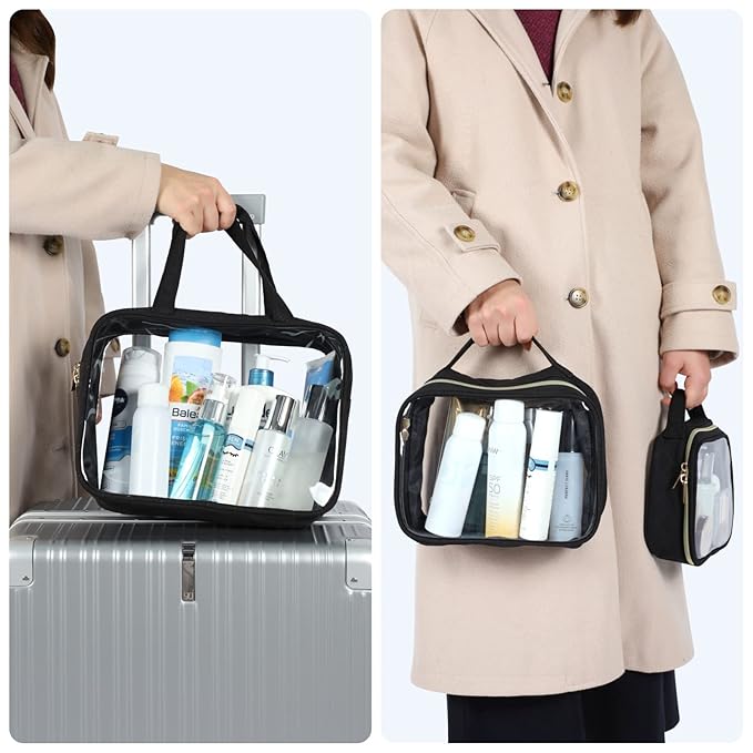 PACKISM Clear Makeup Bag Travel - TSA Approved Toiletry Bag, 3 Pack Black