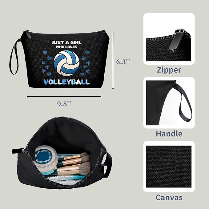 ARIOSEY Volleyball Gifts for Girls Women, Small Black Makeup Cosmetic bag