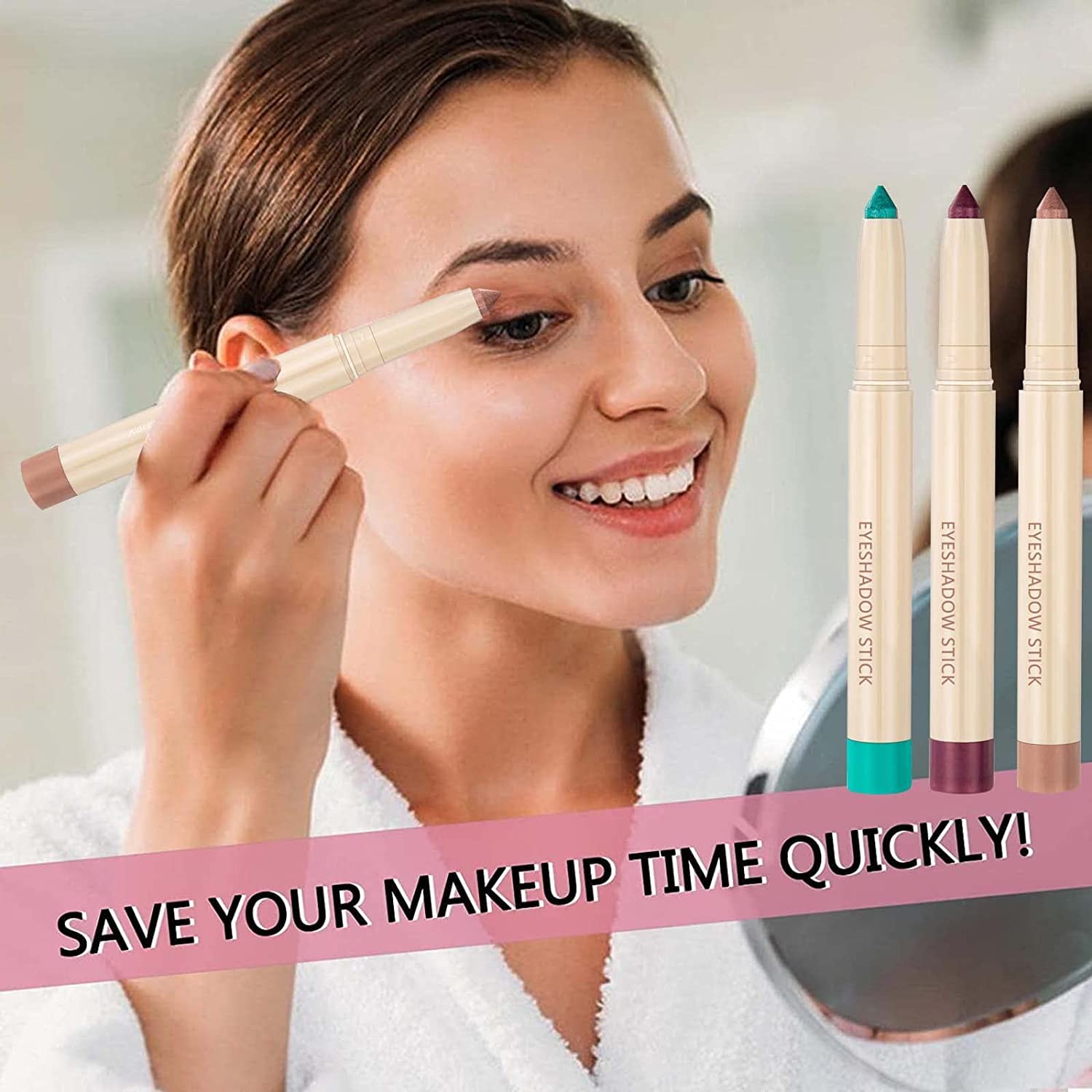 SAUBZEAN Eyeshadow Pencil Makeup, Waterproof Hypoallergenic Long Lasting Crayon, Highlighter Matte Cream Eye Shadow Stick, Glitter Primer Palette Shimmer Eyeliner Pen, Enthusiasm Matte