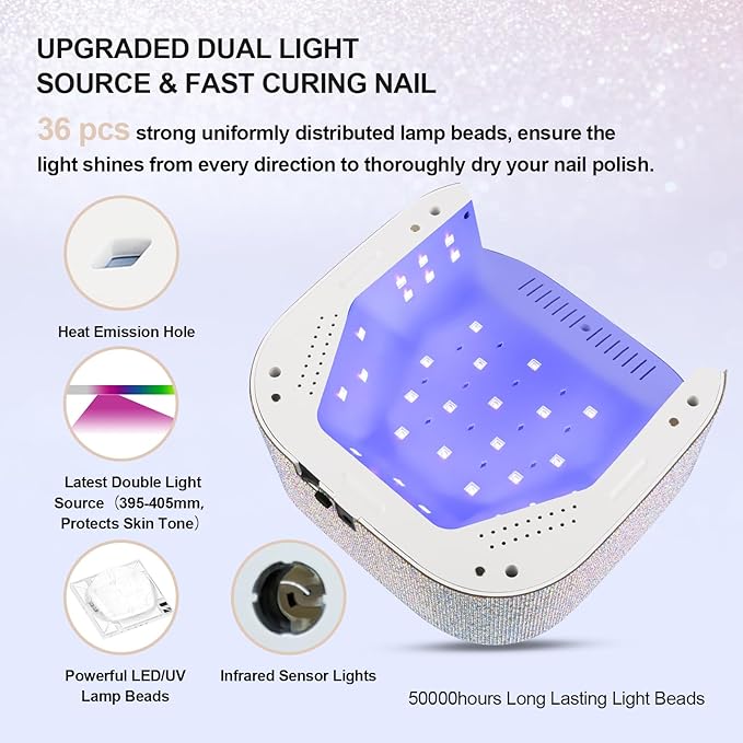 Lavinda 54W Cordless UV LED Nail Lamp for Gel Nails, Sparkle Rhinestone