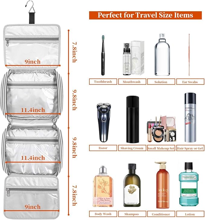 Bosidu Hanging Travel Toiletry Bag, Large Capacity Cosmetic Travel Toiletry Organizer for Women with 4 Compartments & 1 Sturdy Hook, Perfect for Daily Use/Valentines' Day
