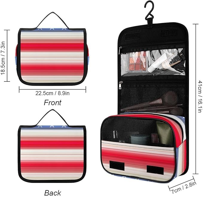 CWECVWE Travel Toiletry Bag Red Blue White American Flag, Portable Makeup Bag with Hanging Hook, Large Capacity Door Room Essentials Travel Organizer for Women Men