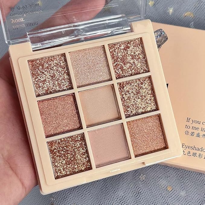 CAKAILA 9Colors Champagne Rose Gold Eye Shadow Palette Makeup,Shimmer Pink Eyeshadow Palette Nude Glitter Sparkly Eye Shadows Long Lasting Waterproof Blendable Naturing-Looking