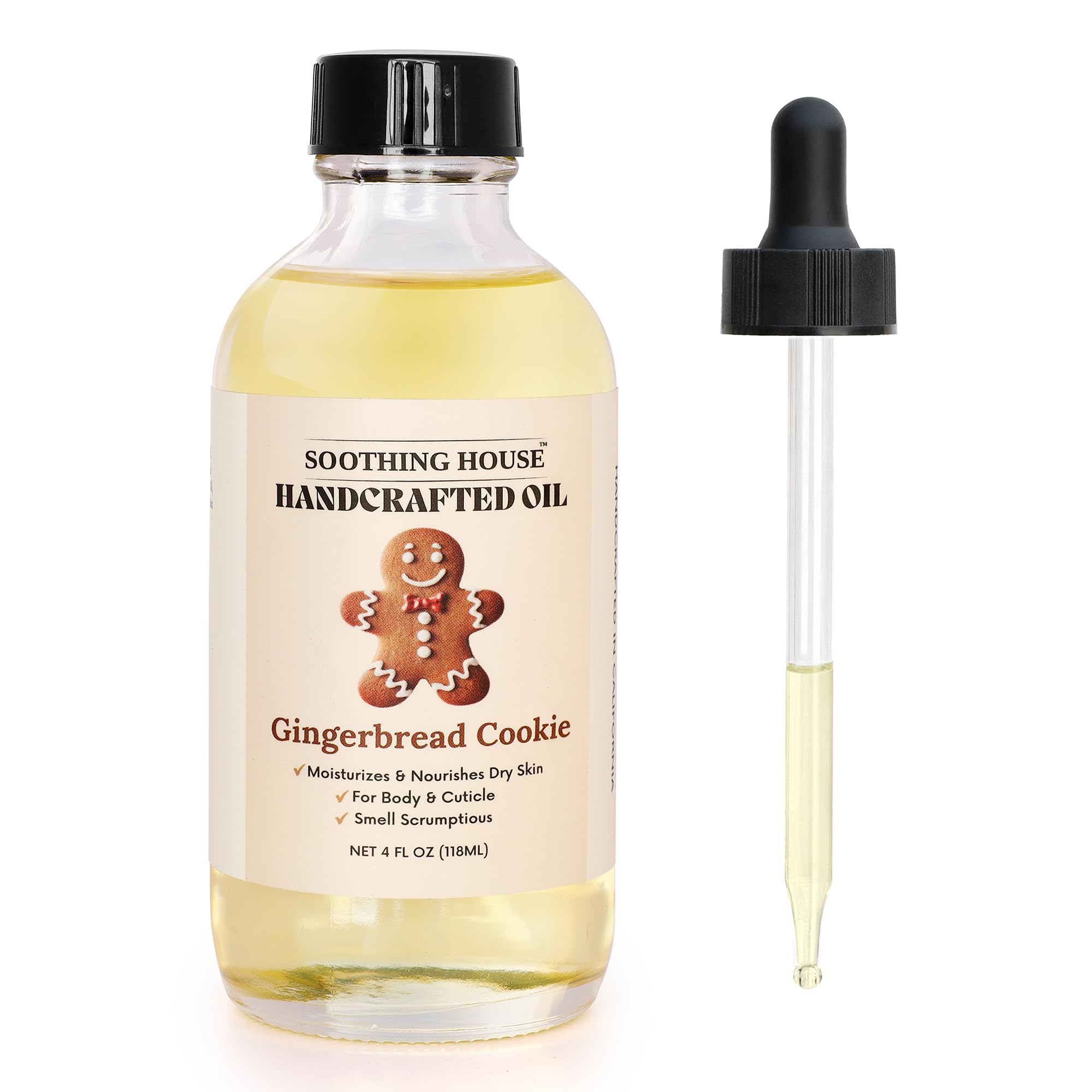 Soothing House Gingerbread Cookie Body Oil: Moisturizing Body Oil for Soft, Glowing Skin with Almond & Jojoba Oil (4 fl oz)