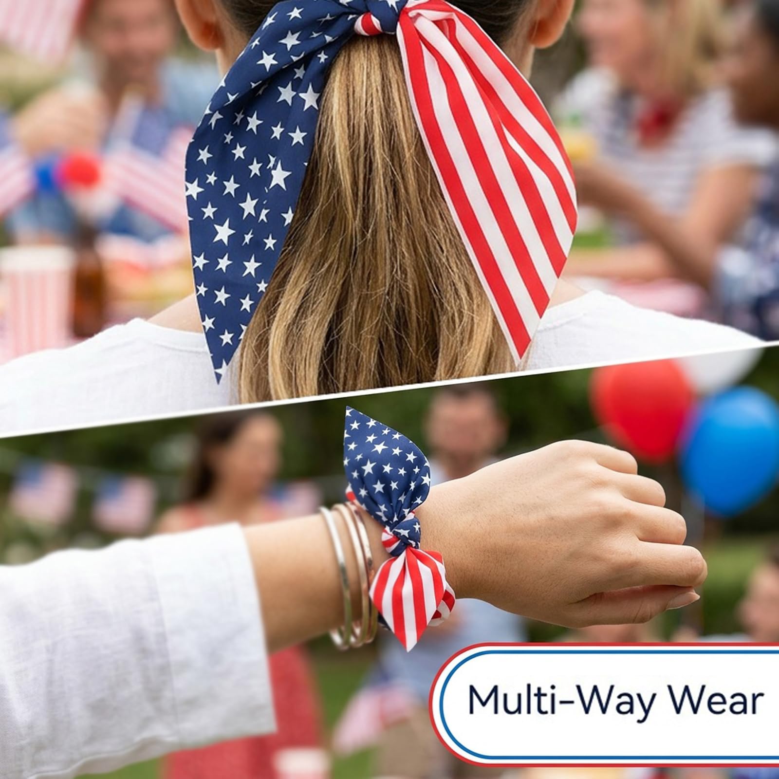American Flag Hair Ties for Women Girls Independence Day 4th of July Hair Scrunchies Red White Blue Star Patriotic Hair Tie Memorial Day Ribbon Hair Bows