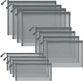 Sinzip 12 Pieces Zipper Nylon Mesh Pouch, Mesh Cosmetic Bags Makeup Bags Pencil Case, Multipurpose Travel Bags for Cosmetic School Office Supplies and Travel Accessories (Grey, Assorted Sizes)