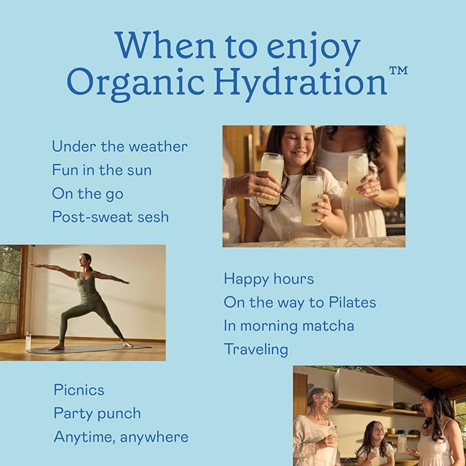 GoodOnya Organic Hydration Electrolyte Drink Mix, Certified Organic Hydration Powder, Non-GMO, Biochecked Glyphosate Free, Low Sugar, Lemonade Flavor, No Artificial Flavors, 20 Servings