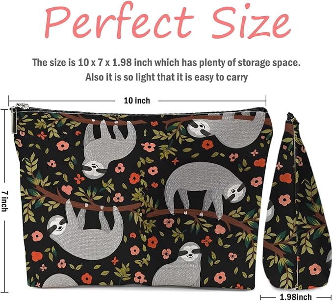 XFN Sloth Gifts Makeup Bag, Sloth Stuff Cosmetic Bag Travel Pouch, Sloths Lovers Gifts for Women Girls Daughter Sisters Coworker Best Friend Friendship Graduation Birthday