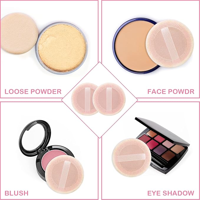 Sibba Loose Powder Make Up Puff 12 Pieces Round Velour Face Makeup Compact Body Container Setting Pressed Blending Foundation Cream Make Up Ribbon Strap Sponge Cushion Applicator (Skin Color)