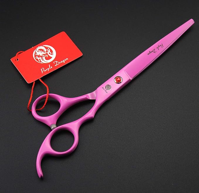 Purple Dragon 7" Dog Grooming Scissors Set with Rhinestone Accent - Pink