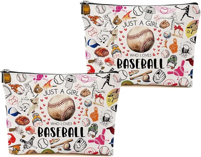 2pcs Baseball Gifts Makeup Bag, Baseballs Coaches Cosmetic Bag Christmas Birthday Gifts for Women Female Coaches Girls Sister BFF, Baseball Stuff Travel Toiletry Bags