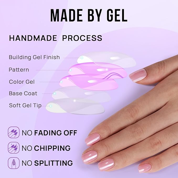 BTArtbox Press On Nails, Lotus Glazed, Short Square, Pink Chrome, 32Ct