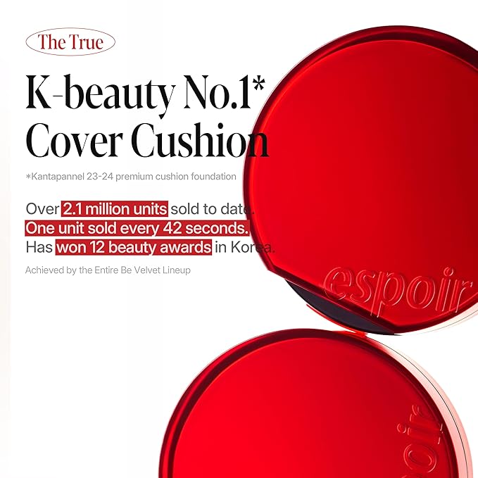 Espoir Be Velvet Cushion Foundation #40 Sun Tan | Quick and Easy Coverage with Long-lasting Color by Zero Oxidation, Velvety Smooth Finish & Lightweight Formula, Vegan, Korean Makeup, 0.46 oz