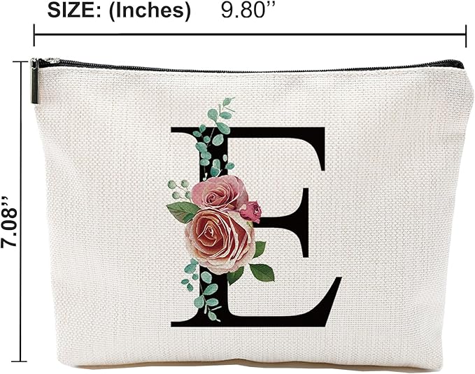 Comanro Initial A-Z Personalized Letter Makeup Bag, Monogrammed Bridesmaid Gifts/Presents Cosmetic Bag, Portable Stationery Storage Organizer Pouch, Friendship Love Travel Makeup Bags