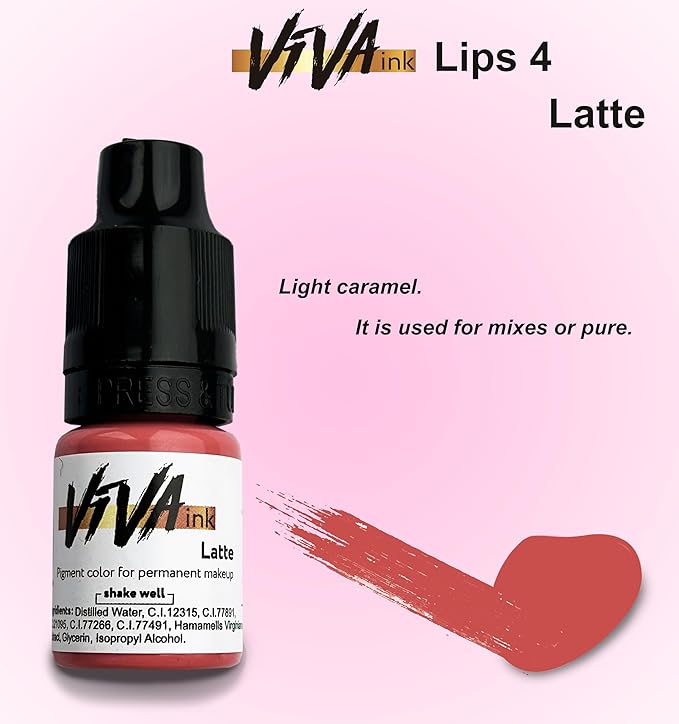 VIVA INK Lip Pigment – Latte – Permanent Lip Makeup – Microblading Ink for Durable and Colorful Lips – Long Lasting Color Lip Cosmetics (0.2 oz)
