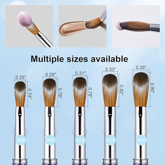 Shine Chance Acrylic Nail Brush Size 16, 100% Pure Kolinsky 3D Art Nail Brush with Gradient Blue Handle, Art Design Powder Nail Brush Pen for Nails Extension & Carving, Acrylic Application Tools