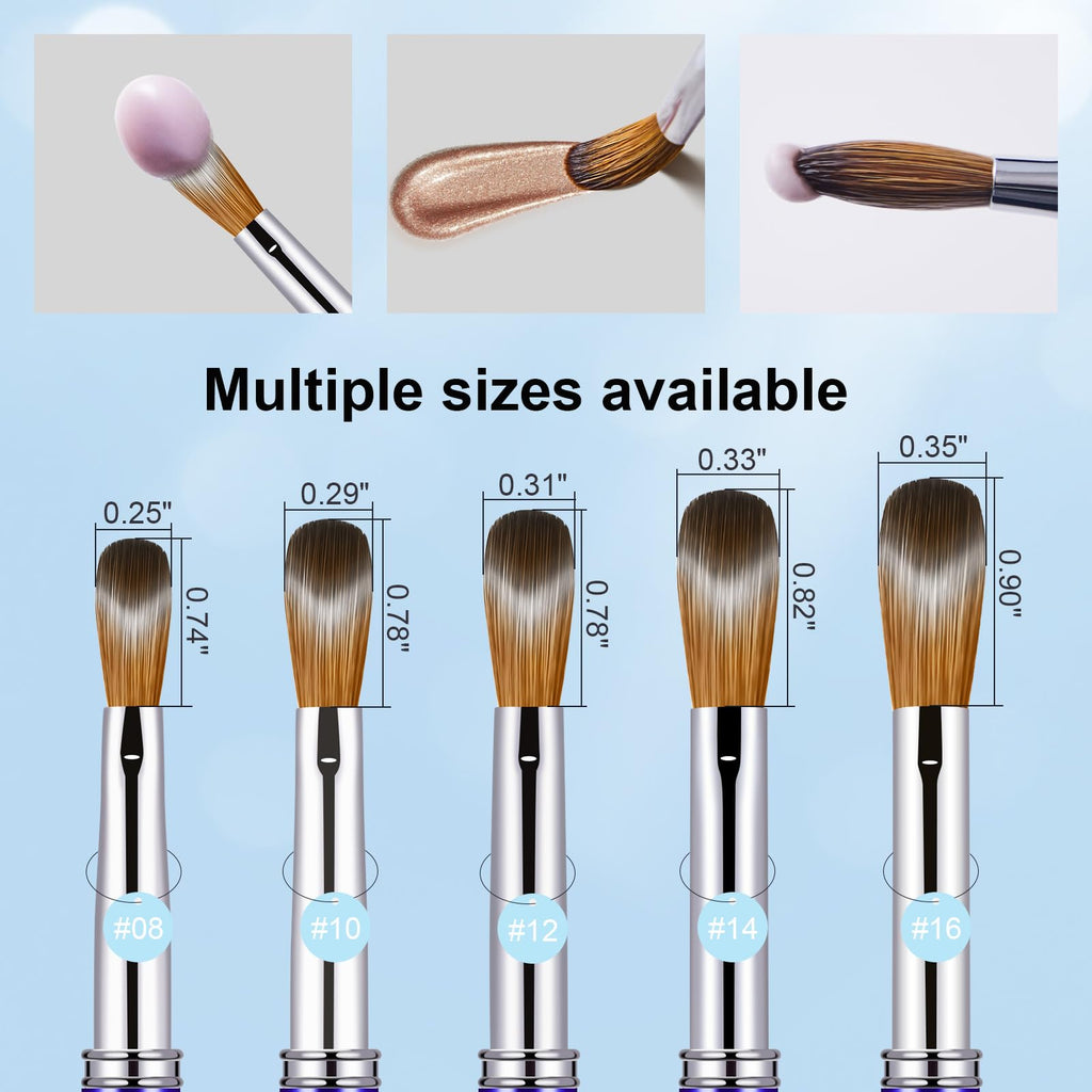 Shine Chance Acrylic Nail Brush Size 14, 100% Pure Kolinsky 3D Art Nail Brush with Gradient Blue Handle, Art Design Powder Nail Brush Pen for Nails Extension & Carving, Acrylic Application Tools