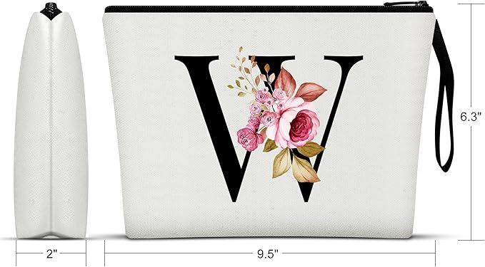 Vavabox A-Z Personalized Makeup Bag, Birthday Gifts for Women Mom, Gifts for Best Friend, Bride Bridesmaid Cosmetic bag (W, 01-White)