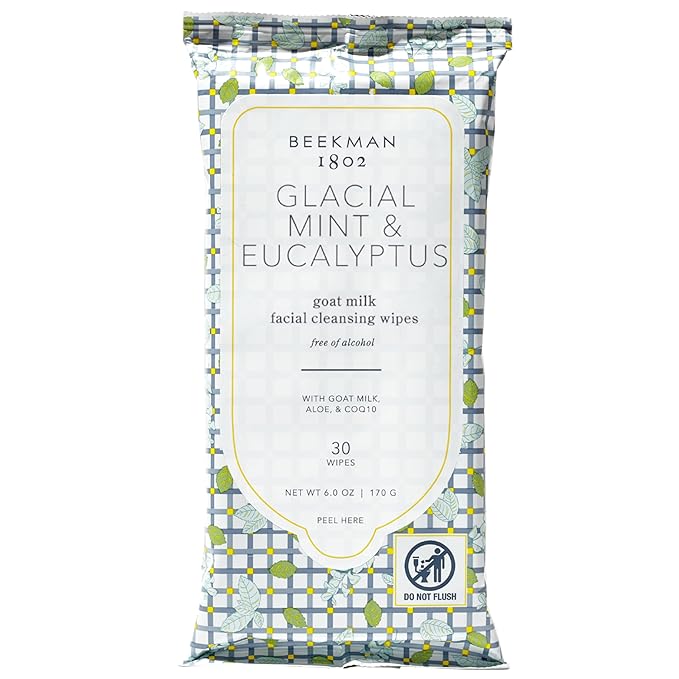 Beekman 1802 Goat Milk Face Wipes, Glacial Mint & Eucalyptus, 30 Count