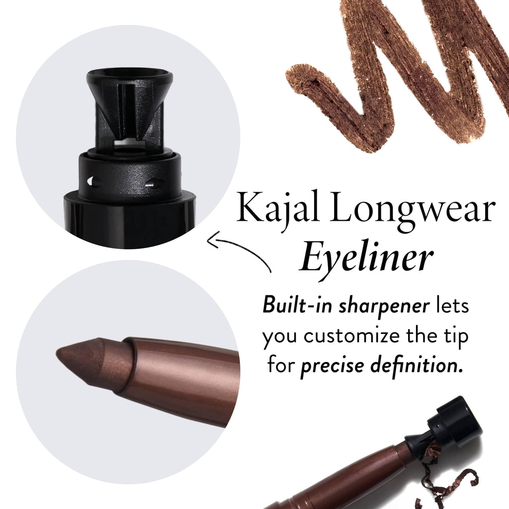 LAURA GELLER NEW YORK Kajal Longwear Kohl Eyeliner Pencil – Smoky Quartz – Smooth, Blendable Application, Long-Wearing, Non-Creasing – Infused with Caffeine & Vitamin E – Built-In Sharpener