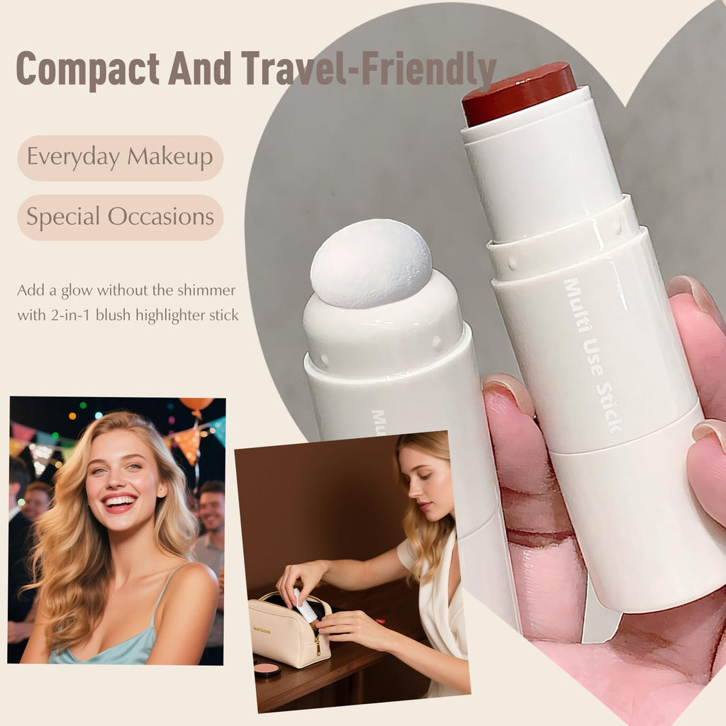 Wugbc Nude Wheat Blush Stick, Glowing Cream Blush Makeup Multi-Use for Cheeks Lips Body, Hydrating Natural Lightweight Iluminadores De Maquillaje Buildable Watercolor Face Balm Highlighter Stick