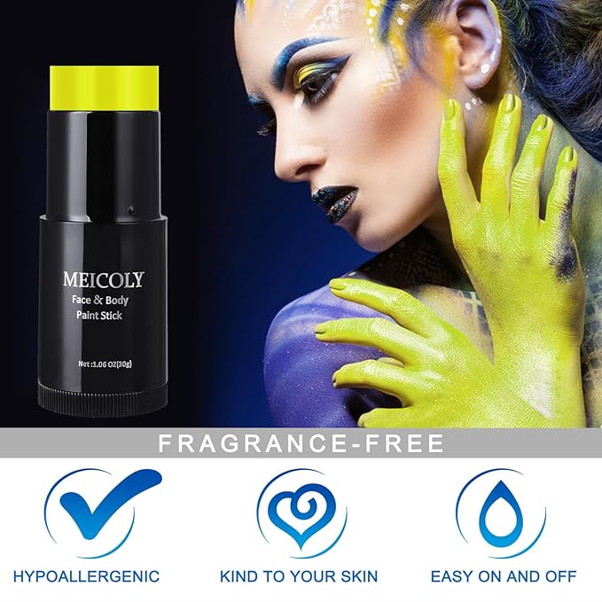 MEICOLY Light Yellow Face Body Paint Stick,Elphaba Face Paint Makeup,Cream Face Paint for Disgust Goblin Demon Halloween SFX Special Effects Cosplay Makeup,Waterproof Eye Black Stick