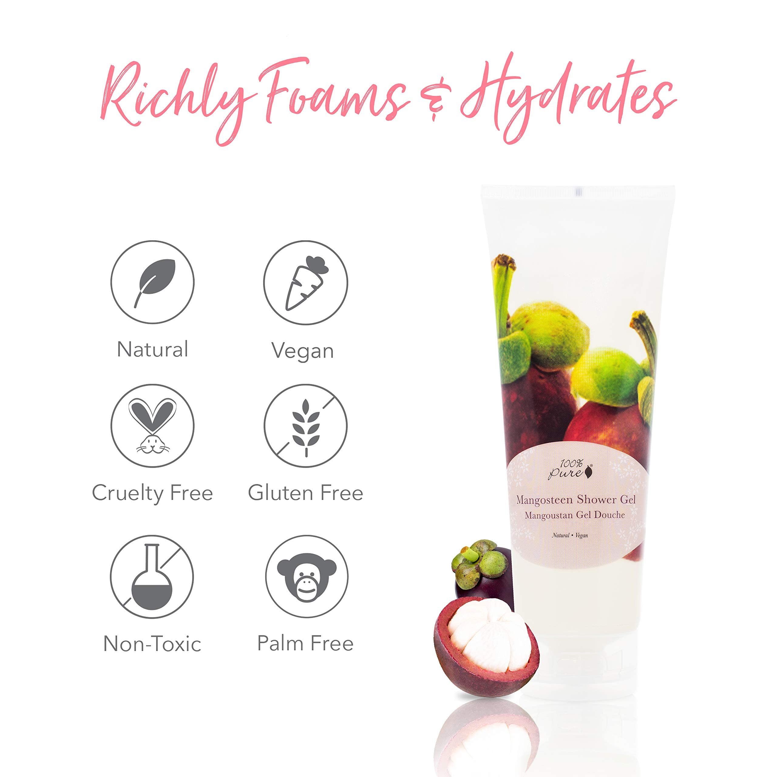 100% PURE Mangosteen Shower Gel Natural Foaming & Hydrating Body Wash