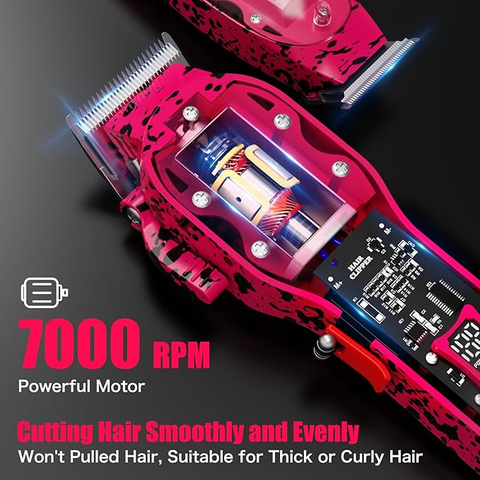 Tuanchuanrp Professional Hair Clippers for Woman, Cordless Barber kit for Hair Cutting & Grooming, Hair Clippers and Trimmer Set for Barber Haircut with LED Display, 8 Fade Taper Combs(Pink Set)