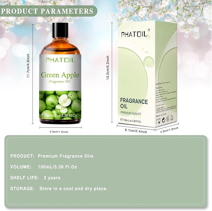 PHATOIL Green Apple Fragrance Oil for Diffuser Aromatherapy 3.38FL.OZ