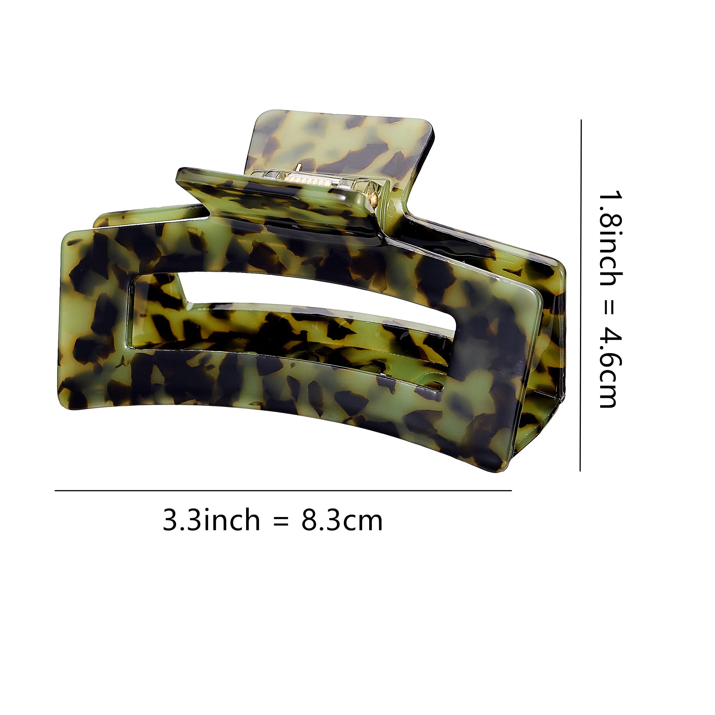 Textention Cellulose Acetate Hair Claw Clips, Rectangle Tortoise Shell Celluloid Strong Hold Clips for Thin Thick Hair, Barrette Jaw Clamp Styling Accessories for Women Ladies Mother (2 Pack)