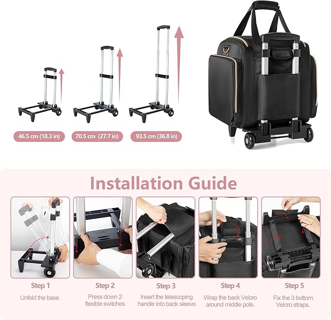 Prokva Rolling Makeup Case, Professional Makeup Train Case with Wheels